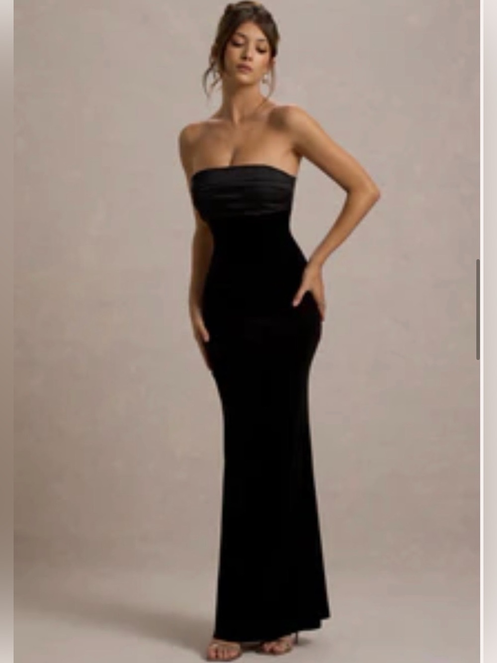 Club L London Black Strapless Velvet & Satin Gown
